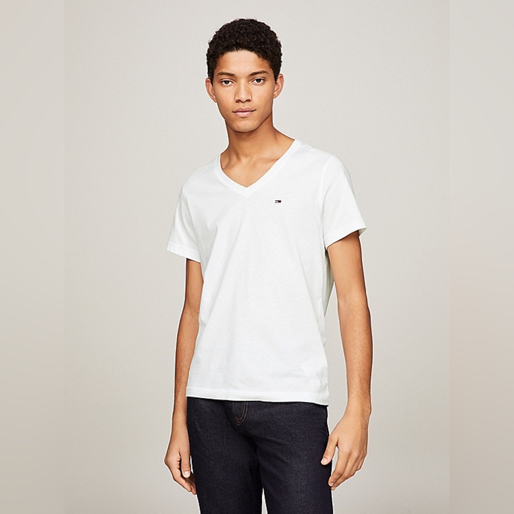 Tommy Hilfiger white mens V-NECK T-SHIRT size medium
